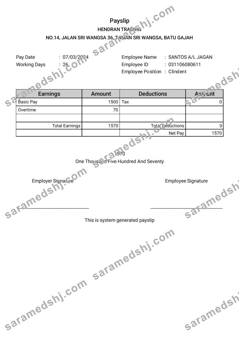 Hendran Tranding building company payslip template in Word and PDF formats.pdf, 1